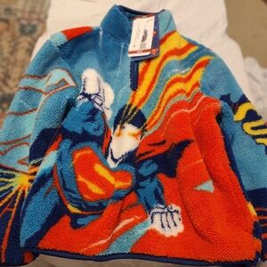 DC Comics Vibrant Superhero Zip-Up Sweater - Blue and Red